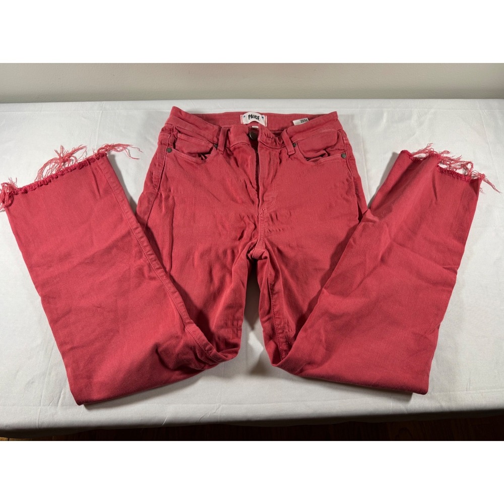 PAIGE Relaxed Rory Crop Jeans Red Raw Hem Stretch Denim Size 27